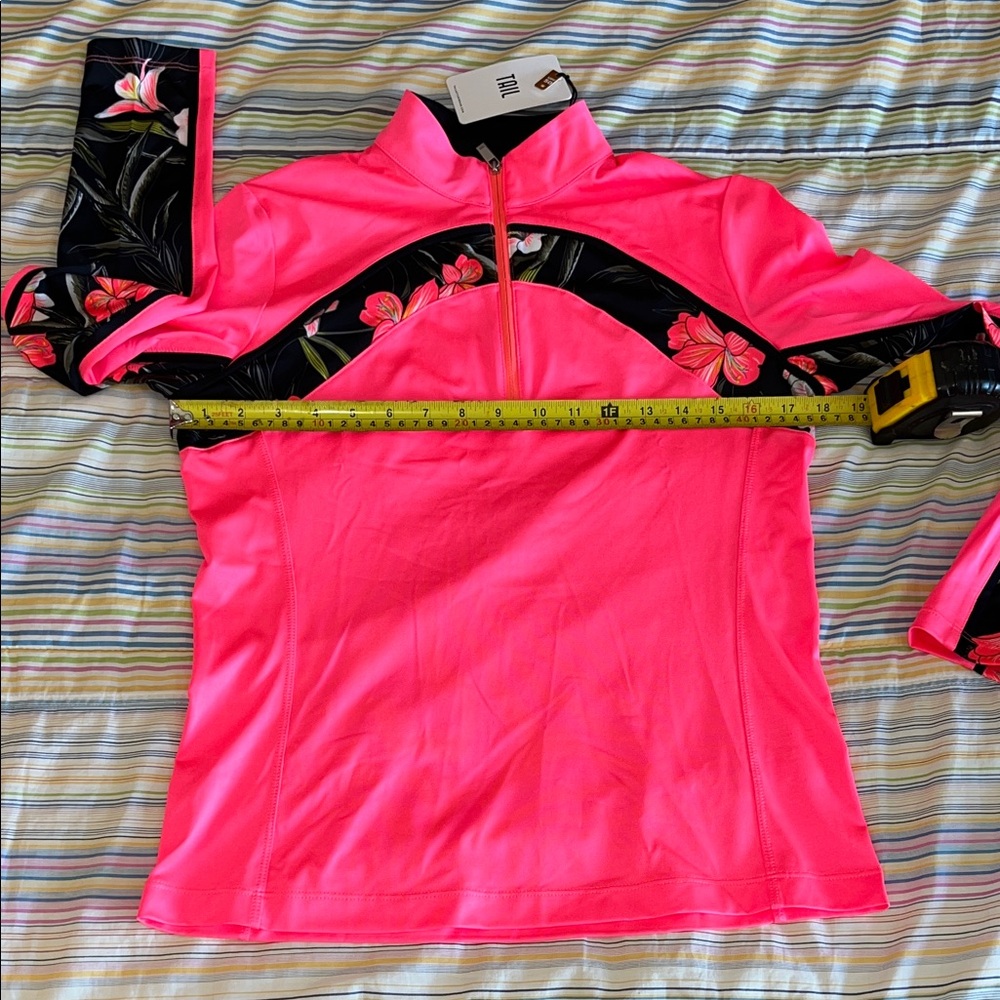 Tail Neon Pink Floral-Trim Quarter-Zip Golf Athletic Pullover S - Picture 5 of 8